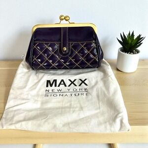 Maxx New York Clutch Purple Patten Leather Quilted Womens Bag 7.5"